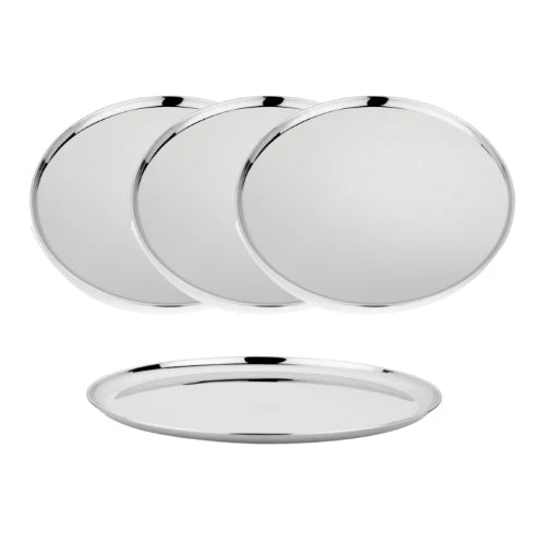 Vinod Stainless Steel Bangla Bogi Plate, Lunch & Dinner Plate, Set of 4 pieces, Diameter 29 cm