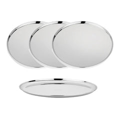 Vinod Stainless Steel Bangla Bogi Plate, Lunch & Dinner Plate, Set of 4 pieces, Diameter 29 cm