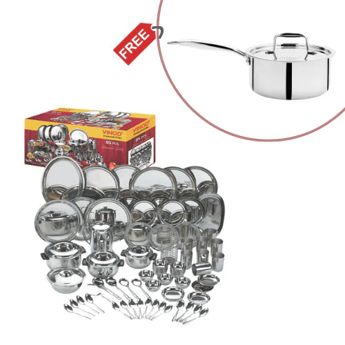 85 Pieces Deluxe Dinner Set for Eight Persons with Free Doniv Sauce Pan Perfect for Weddings and Family Gifting
