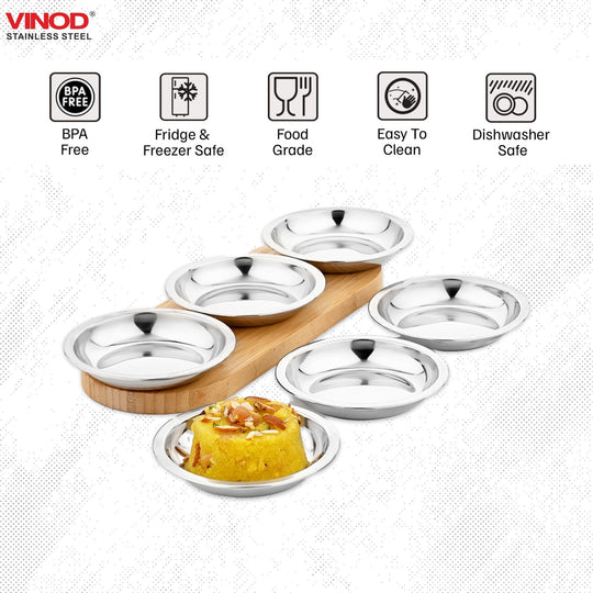 Vinod Stainless Steel Halwa Plate Set of 6 Pieces, Diameter 12.2 cm
