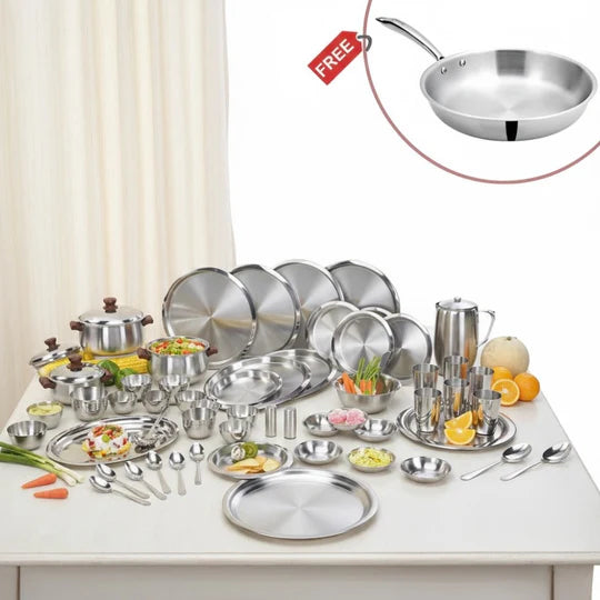 61 Pieces Two Tone Deluxe Dinner Set for Six Persons with Free Doniv Frypan Perfect Gift for Weddings & Giveaways