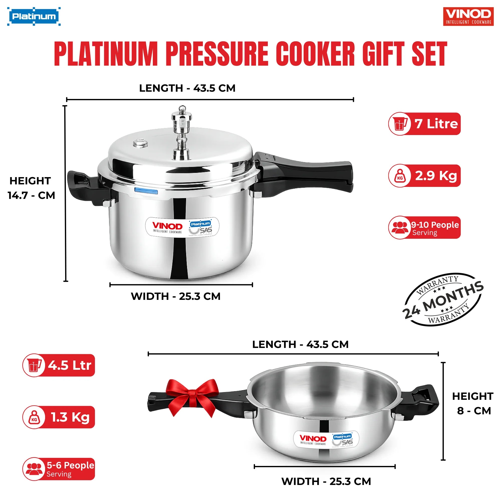 Vinod Platinum combo Pressure Cooker with FREE Pressure Pan