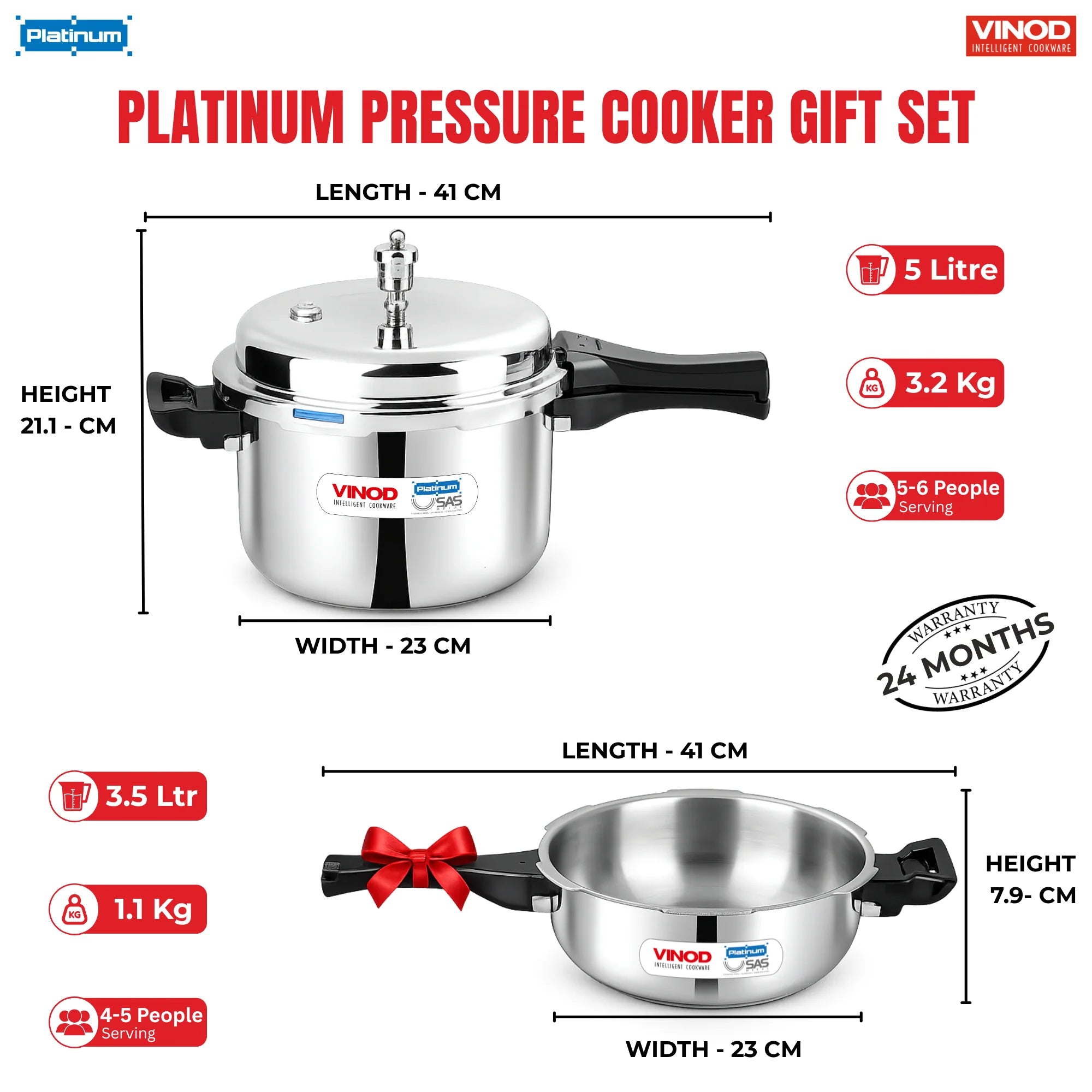 Vinod Platinum combo Pressure Cooker with FREE Pressure Pan