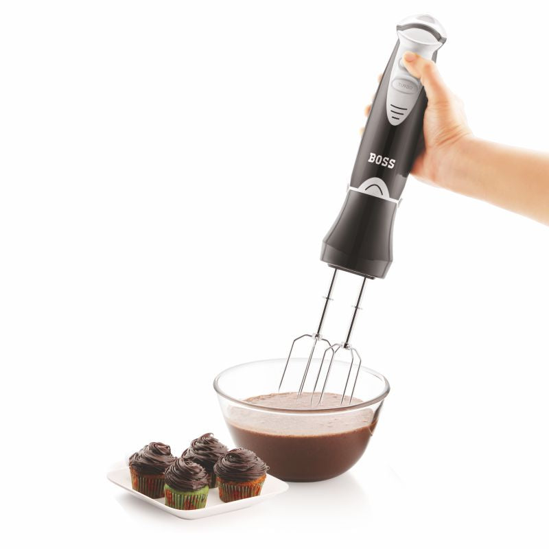 BOSS Quickmix Hand Blender 450 watts Hand Blender, Variable speed control, Chopper & Measuring Jar, Whisk & Dough hooks, 2 Years Warranty