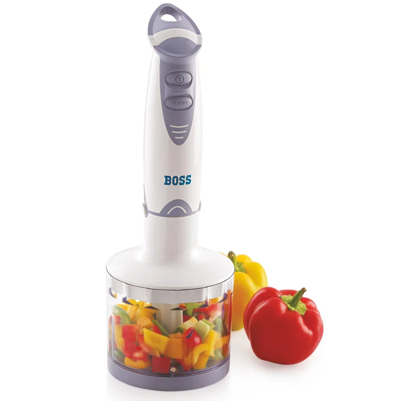 BOSS Quickmix Hand Blender 450 watts Hand Blender, Variable speed control, Chopper & Measuring Jar, Whisk & Dough hooks, 2 Years Warranty