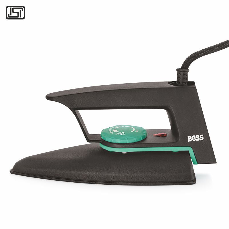 BOSS Eazy 750 watts Dry Iron, Non Stick Soleplate coating, double ISI safety, Black