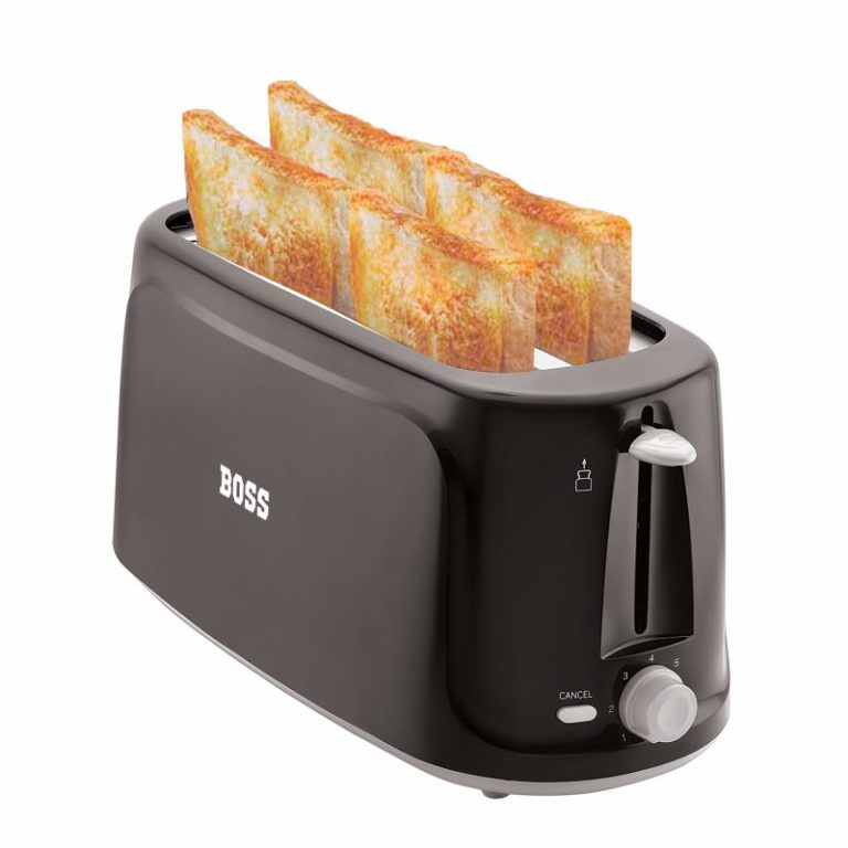 BOSS Eden 4 Slice Pop Up Toaster, 1100 Watts, Cancel, Variable Heat Settings, Removable Crumb Tray, Black