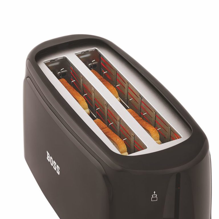 BOSS Eden 4 Slice Pop Up Toaster, 1100 Watts, Cancel, Variable Heat Settings, Removable Crumb Tray, Black