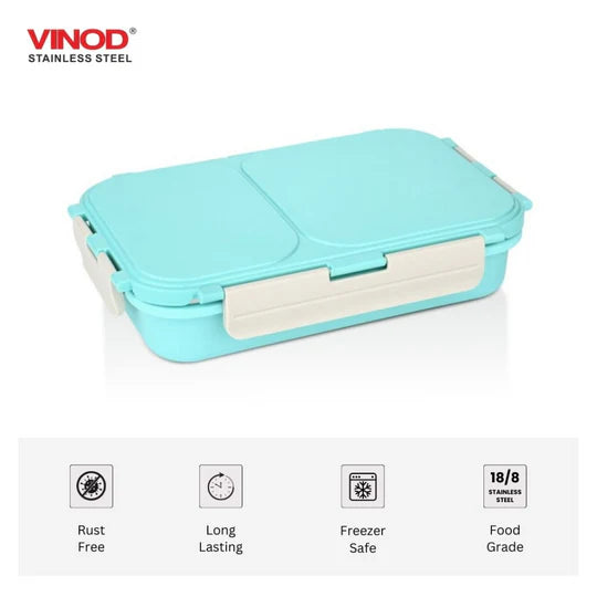 VINOD Stainless Steel 2 Compartment Tiffin, Airtight, Leak-Proof, Food-Grade Stainless Steel Tray, Insulated, Lightweight