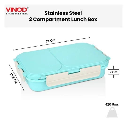 VINOD Stainless Steel 2 Compartment Tiffin, Airtight, Leak-Proof, Food-Grade Stainless Steel Tray, Insulated, Lightweight