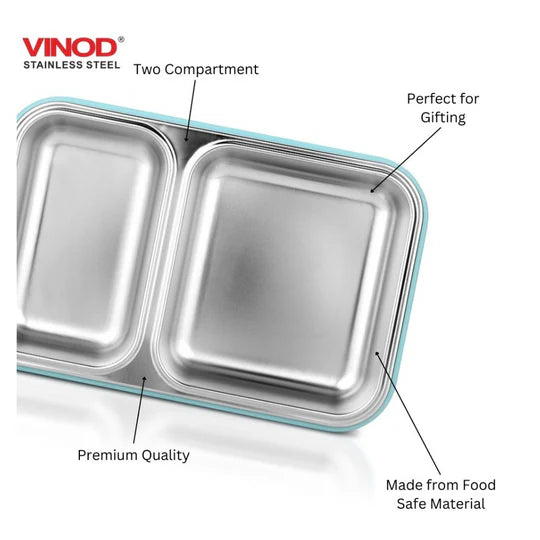 VINOD Stainless Steel 2 Compartment Tiffin, Airtight, Leak-Proof, Food-Grade Stainless Steel Tray, Insulated, Lightweight
