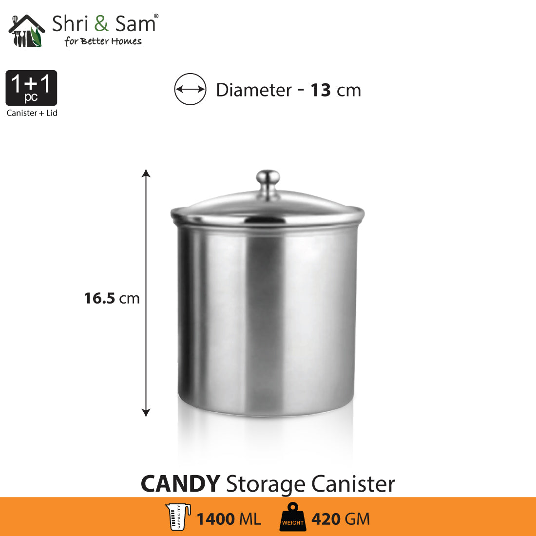 Jagdamba Cutlery Pvt Ltd. Serveware Candy Storage Canister with Air light Glass lid - 1400 ML