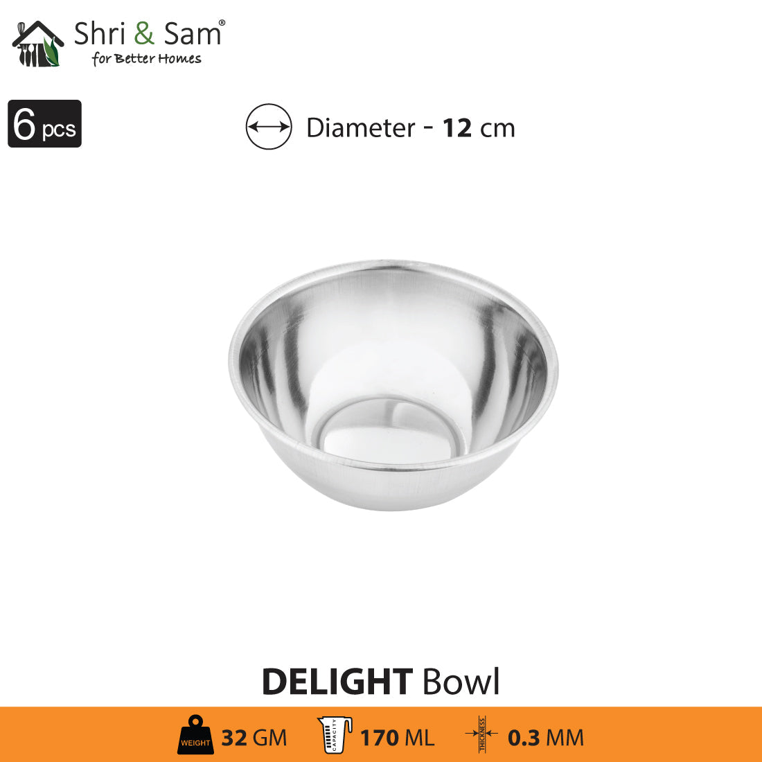 Stainless Steel 6 PCS Bidding Bowl Delight