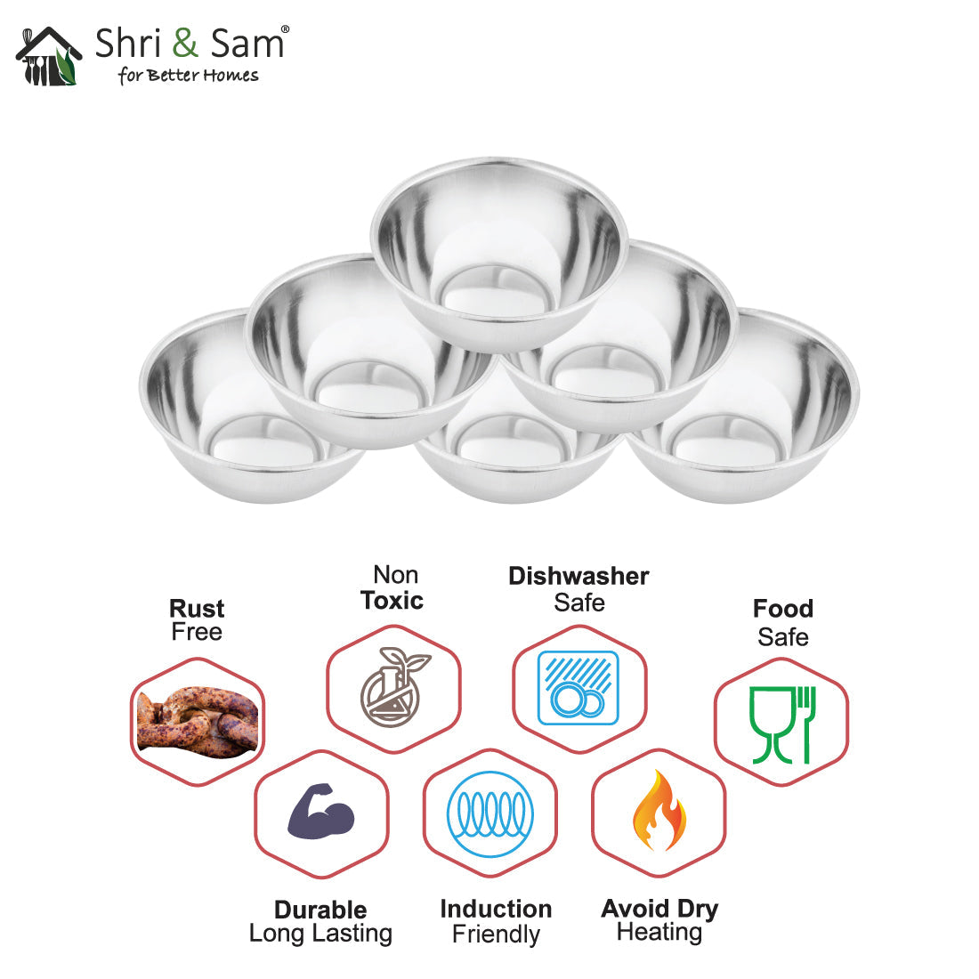 Stainless Steel 6 PCS Bidding Bowl Delight