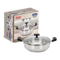 DONIV Stainless Steel Sandwich Bottom Solitaire Kadhai With Glass Lid & Side handle, Induction Friendly
