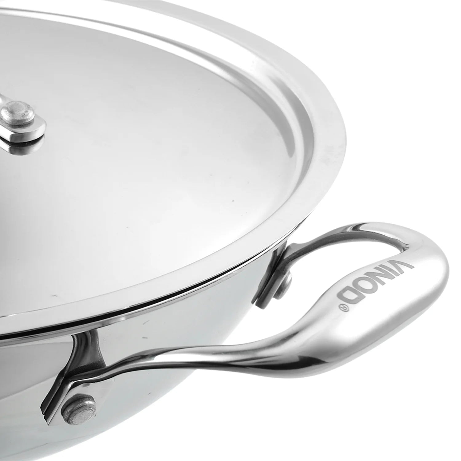 Vinod Platinum Triply Stainless Steel Kadai with Lid (Induction Friendly)