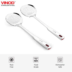 Vinod Stainless Steel Queens Skimmer Slotted Spoon for Frying 38.5 cm I Set of 2