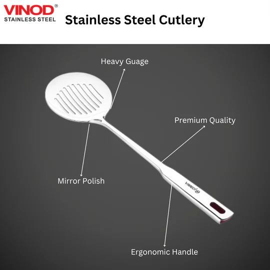 Vinod Stainless Steel Queens Skimmer Slotted Spoon for Frying 38.5 cm I Set of 2