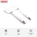 Vinod Stainless Queens Steel Roti Turner Heavy Gauge Flat Plain Cooking Spoon Steel Spatula I Set of 2