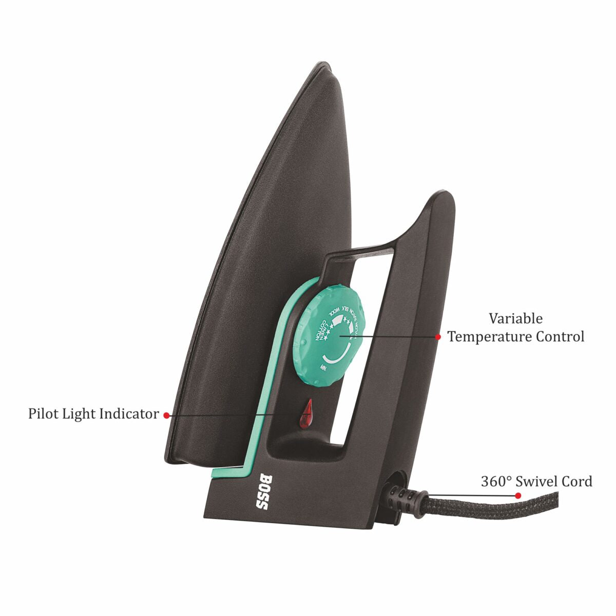 BOSS Eazy 750 watts Dry Iron, Non Stick Soleplate coating, double ISI safety, Black