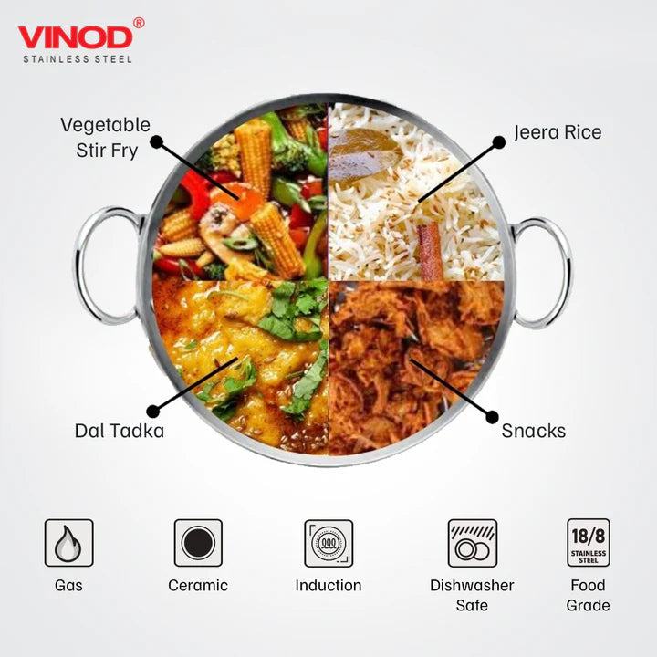 Vinod – Claro Heavy Gauge Stainless Steel Hammered Kadai, 2.5 mm