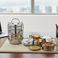 VINOD Stainless Steel Lunch Tiffin Set, 7 Inch - 4 Compartment Design, Rust Free, Mirror Finish, Durable, Tough and Strong