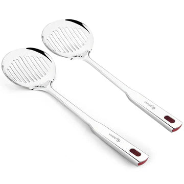 Vinod Stainless Steel Queens Skimmer Slotted Spoon for Frying 38.5 cm I Set of 2