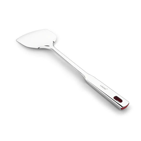 Vinod Stainless Queens Steel Roti Turner Heavy Gauge Flat Plain Cooking Spoon Steel Spatula I Set of 2