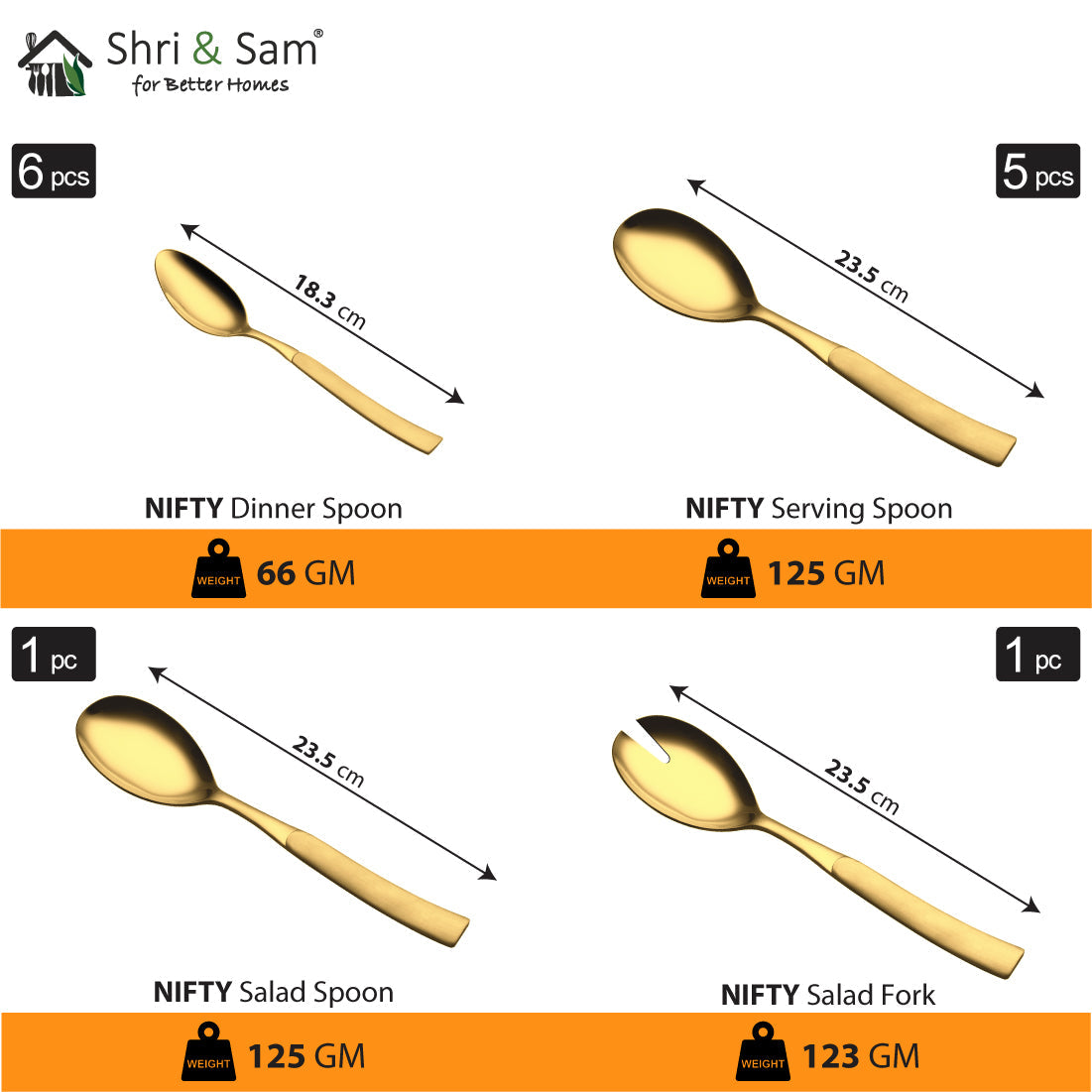 Stainless Steel 72 PCS Dinner Set with Gold PVD Coating (6 People) Nifty