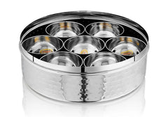 VINOD Hammered Stainless Steel Masala Dabba / Spice Box with 7 Containers, Spoon & Inner Lid, Rust Resistant, High-Quality