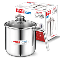 Vinod Platinum Triply Milk Pot 2 Litre - 14 cm with Glass Lid