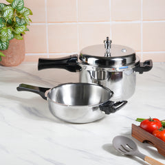 Vinod Platinum Pressure Cooker with Deep Pan Pressure Cooker & Common Lid - 2 pc Combo Set