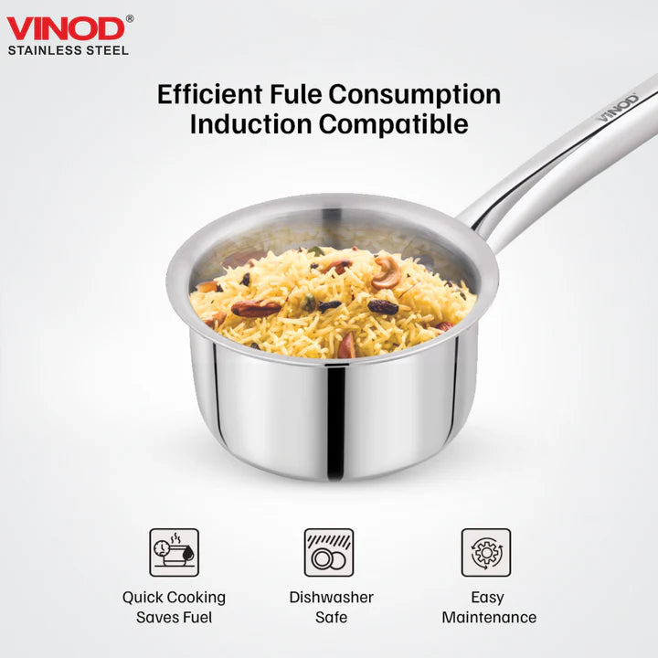 Vinod – Claro Heavy Gauge Stainless Steel Sauce Pan (Plain), 1.5 mm