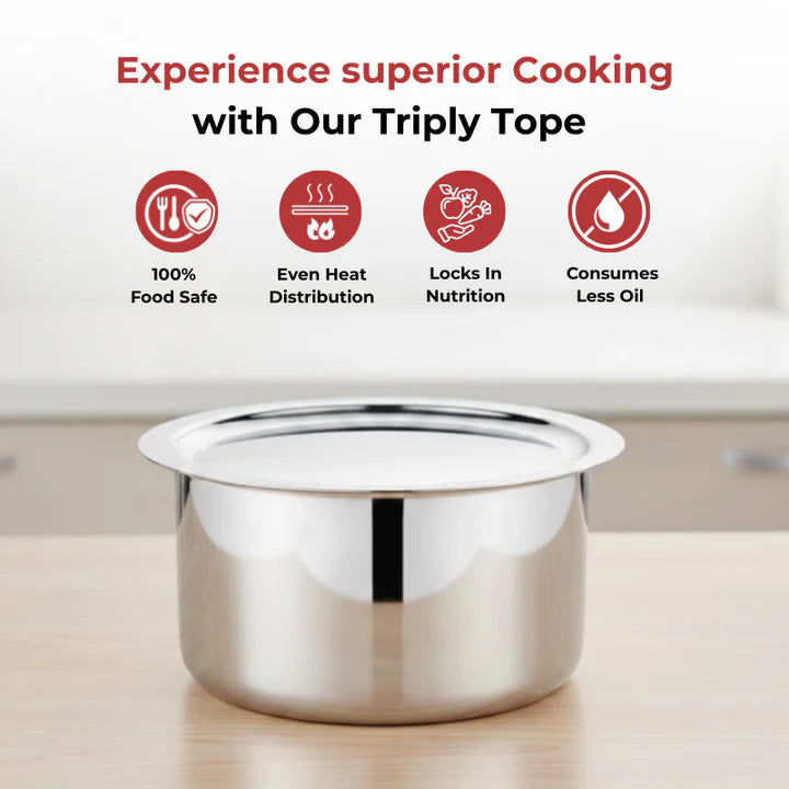 Doniv Titanium Triply Stainless Steel Tope with Cover , Induction Friendly