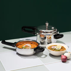 Vinod Combo Set - Regular Outer Lid Pressure Cooker with Deep Pan Pressure Cooker & Common Lid
