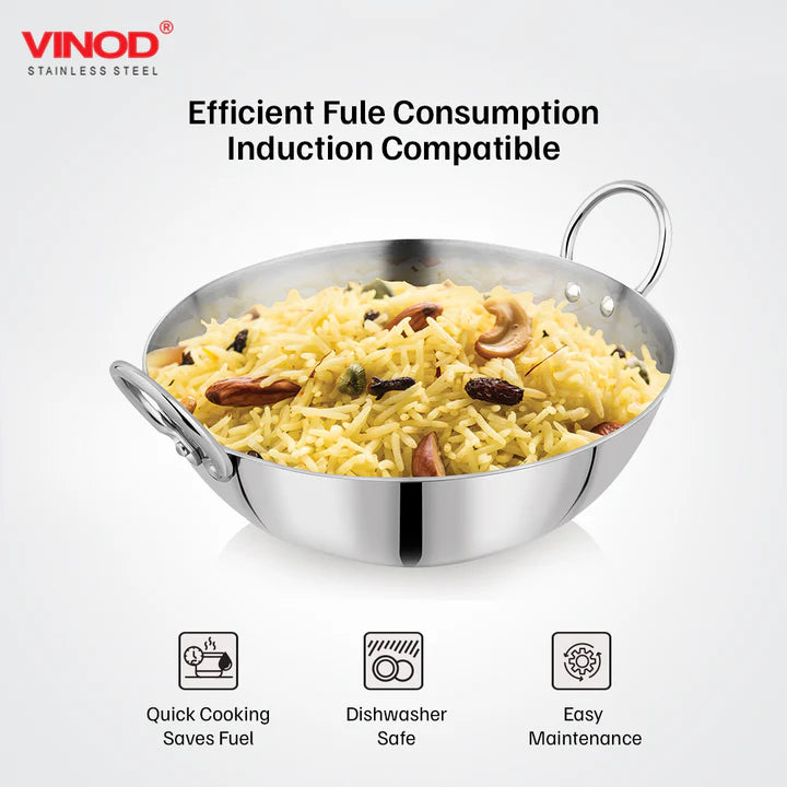 Vinod – Claro Heavy Gauge Stainless Steel Kadai (Plain), 2.5 mm