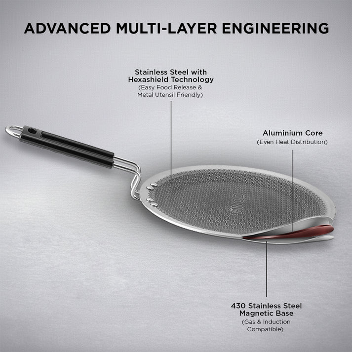 Vinod Platinum Triply Stainless Steel SAS Pro Concave Tawa - 25 cm (Induction Friendly)