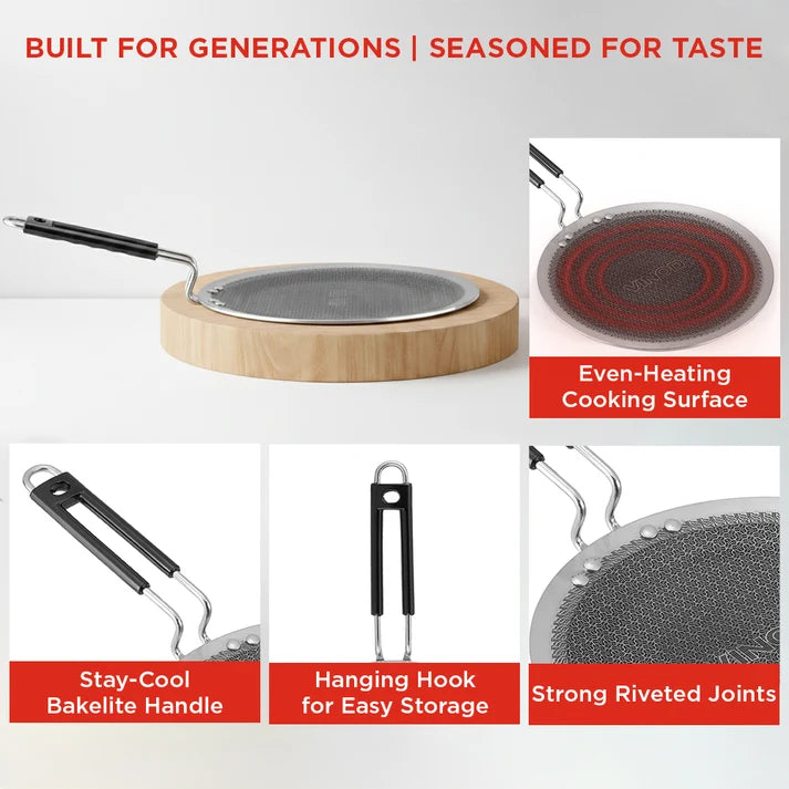 Vinod Platinum Triply Stainless Steel SAS Pro Concave Tawa - 25 cm (Induction Friendly)