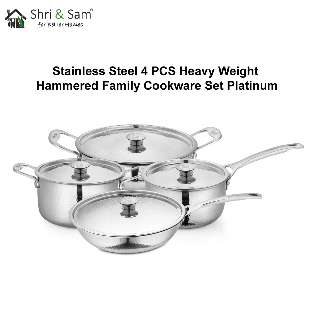 Stainless Steel 4 PCS Heavy Weight Hammered FAMILY Cookware Set Platinum
