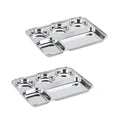 Vinod Stainless Steel 5 Compartment Mess Tray with Round Edges / Rectangle Steel Thali / Lunch & Dinner Plate/ Bhojan Thali – 2Pcs