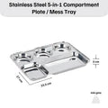 Vinod Stainless Steel 5 Compartment Mess Tray with Round Edges / Rectangle Steel Thali / Lunch & Dinner Plate/ Bhojan Thali – 2Pcs