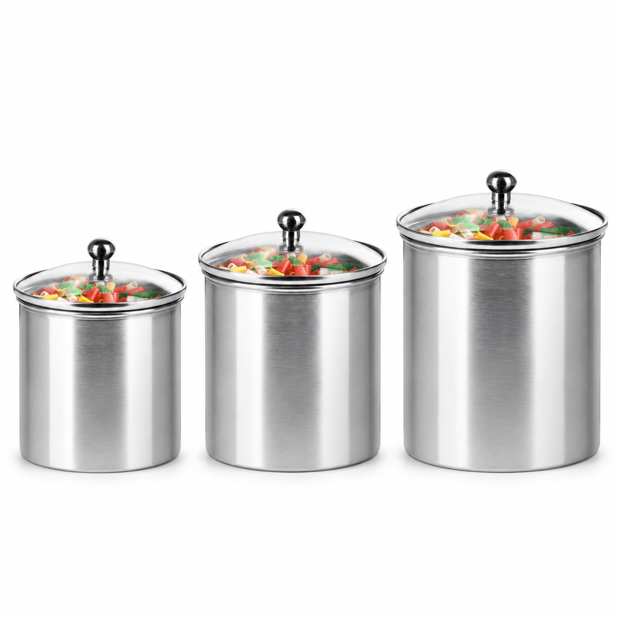 Vinod Tuscanny Stainless Steel Storage Canister Set with Glass Lids – 800 ml, 1200 ml & 1500 ml | Pack of 3