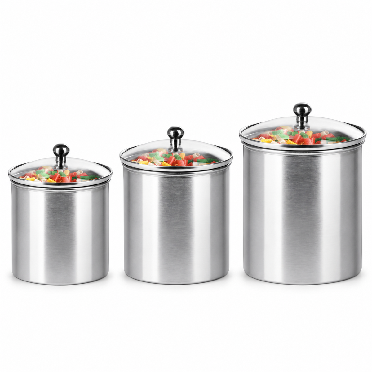 Vinod Tuscanny Stainless Steel Storage Canister Set with Glass Lids – 800 ml, 1200 ml & 1500 ml | Pack of 3