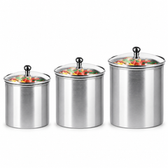 Vinod Tuscanny Stainless Steel Storage Canister Set with Glass Lids – 800 ml, 1200 ml & 1500 ml | Pack of 3