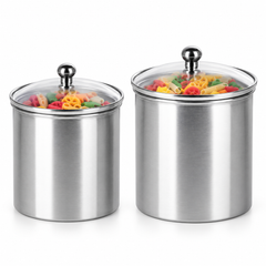 Vinod Tuscanny Stainless Steel Storage Canisters with Glass Lids | 1200 ml & 1500 ml | Pack of 2