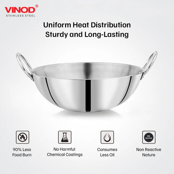 Vinod – Claro Heavy Gauge Stainless Steel Kadai (Plain), 2.5 mm