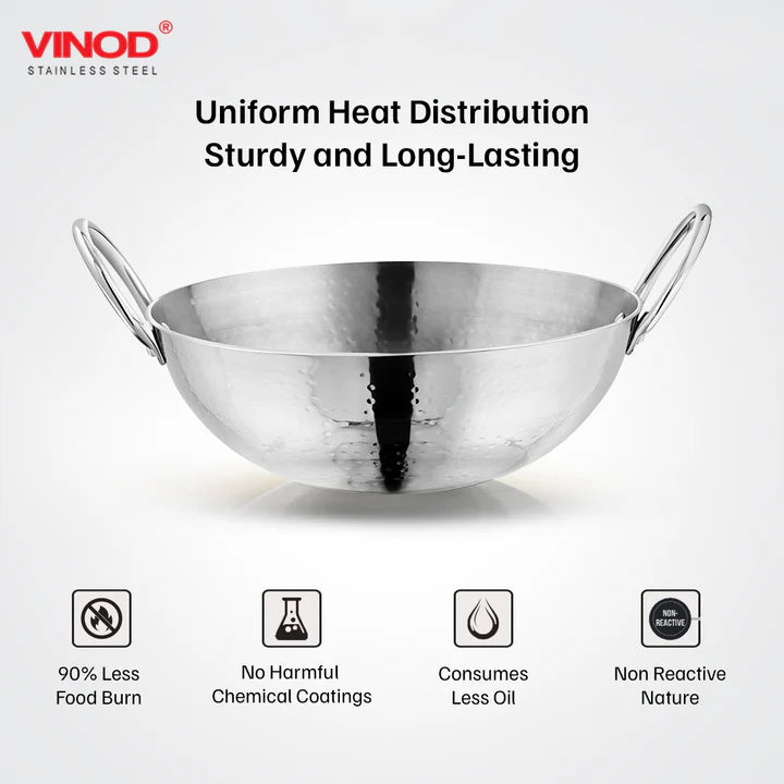 Vinod – Claro Heavy Gauge Stainless Steel Hammered Kadai, 2.5 mm