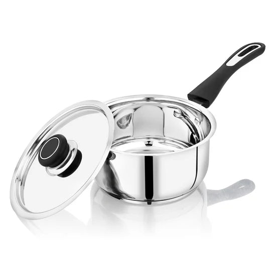 DONIV Stainless Steel Sorrento Saucepan with Steel Lid 1450 ml, 16 cm Sandwich Bottom, Induction Friendly and Dishwasher Safe