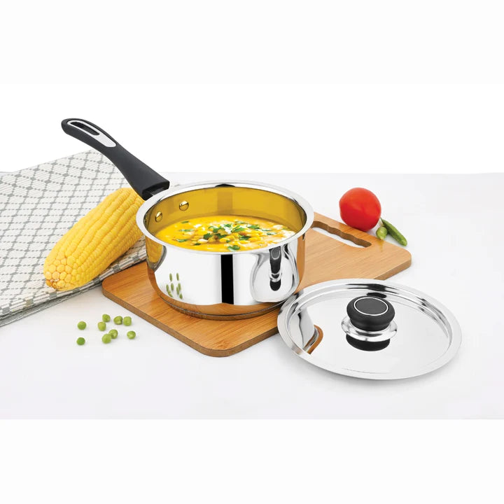DONIV Stainless Steel Sorrento Saucepan with Steel Lid  Sandwich Bottom, Induction Friendly and Dishwasher Safe