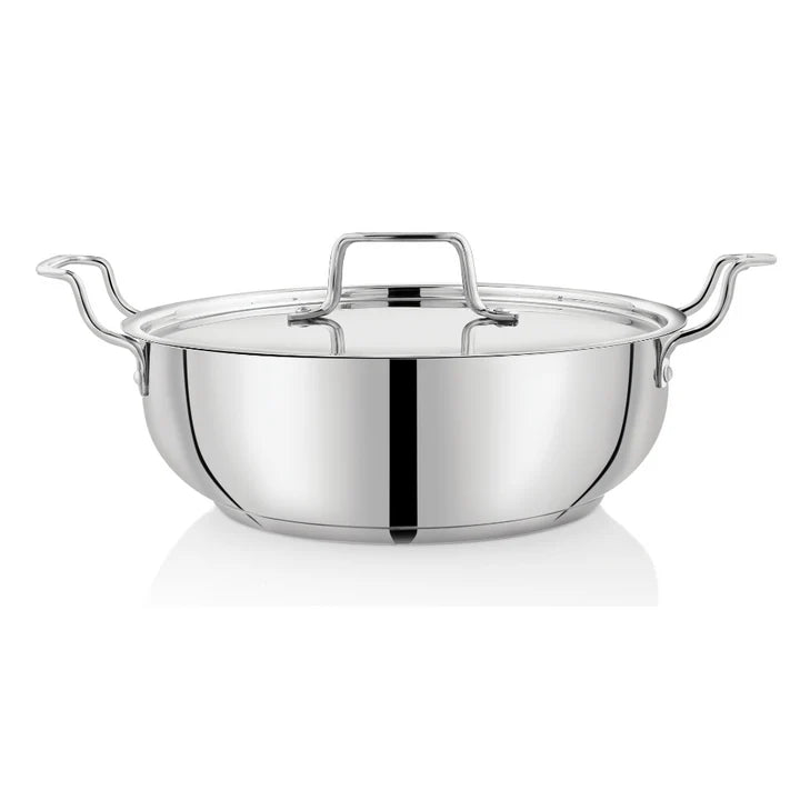 Doniv Stainless Steel Sandwich Majestic Bottom Kadai with Steel Lid – Induction Friendly